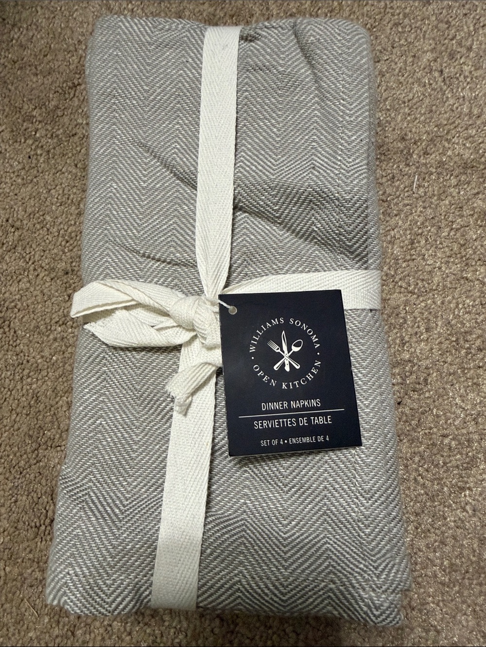 Williams Sonoma Gray Herringbone Dinner Napkins - Open Kitchen Set